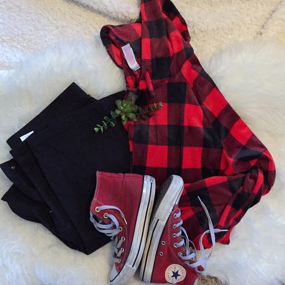 red plaid hoodie